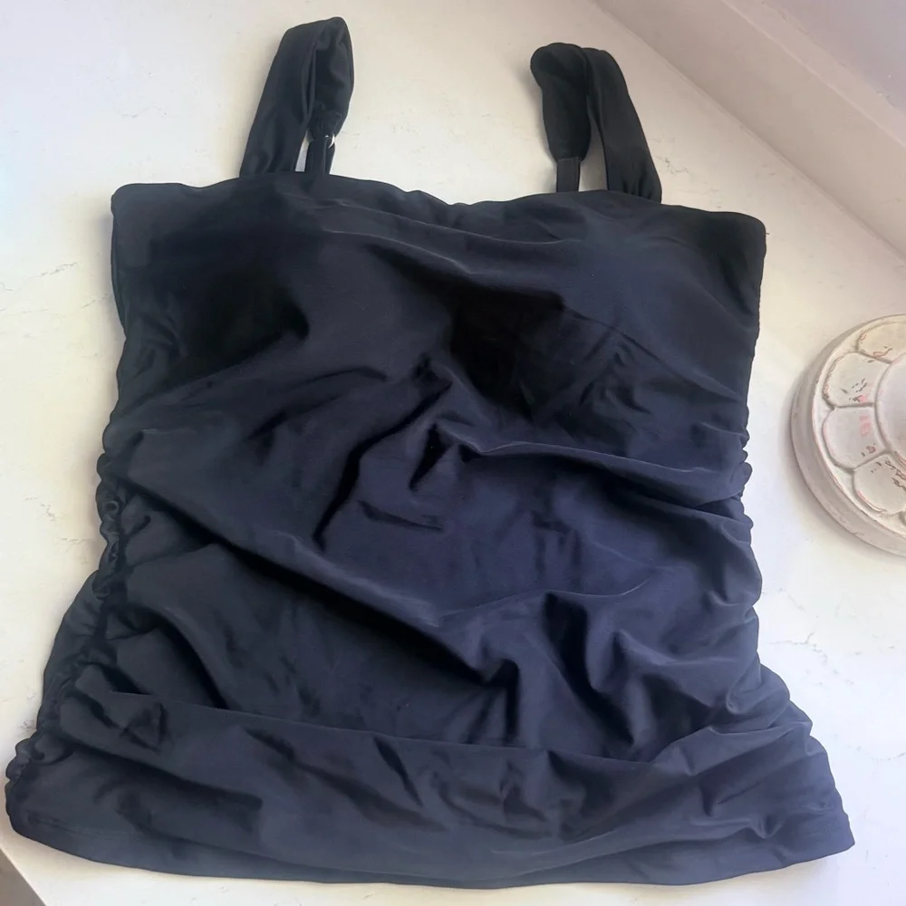 Black Ruched Tankini Swim Top